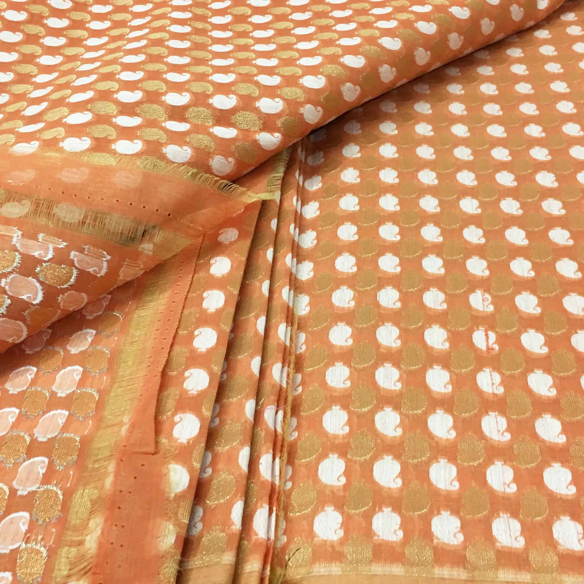 Peach and Gold Chanderi Silk Fabric