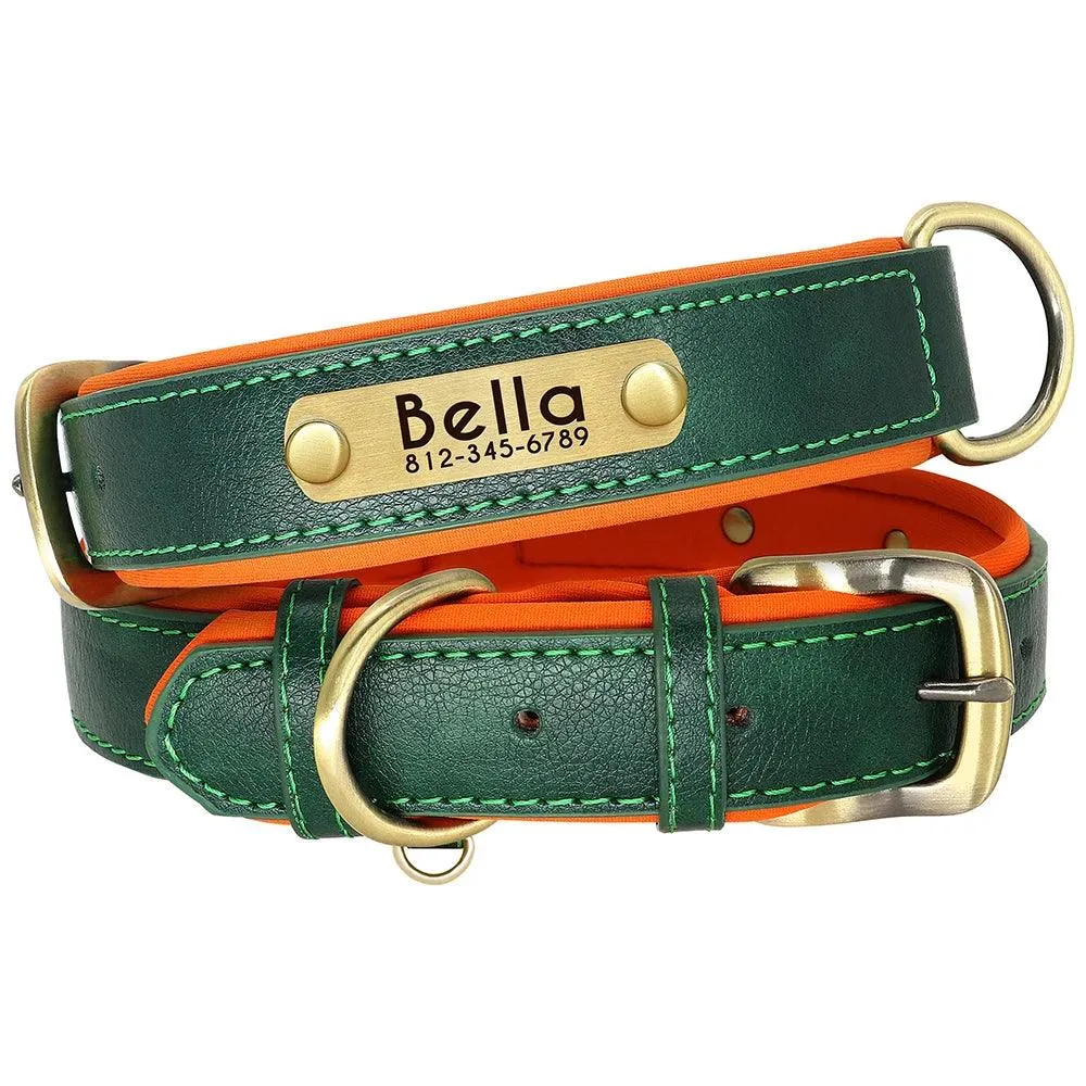 Personalized Leather Dog Collar Leash Set