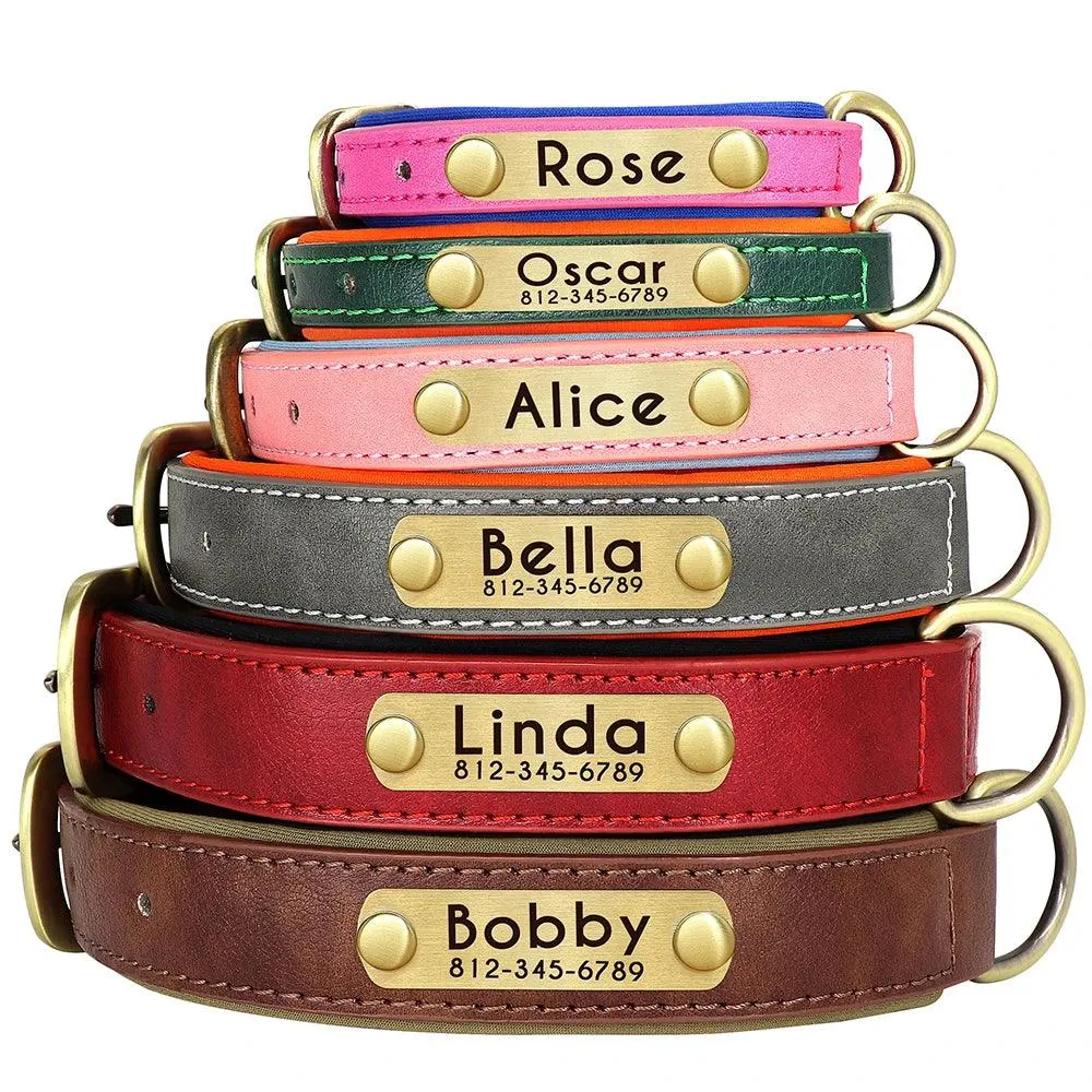 Personalized Leather Dog Collar Leash Set