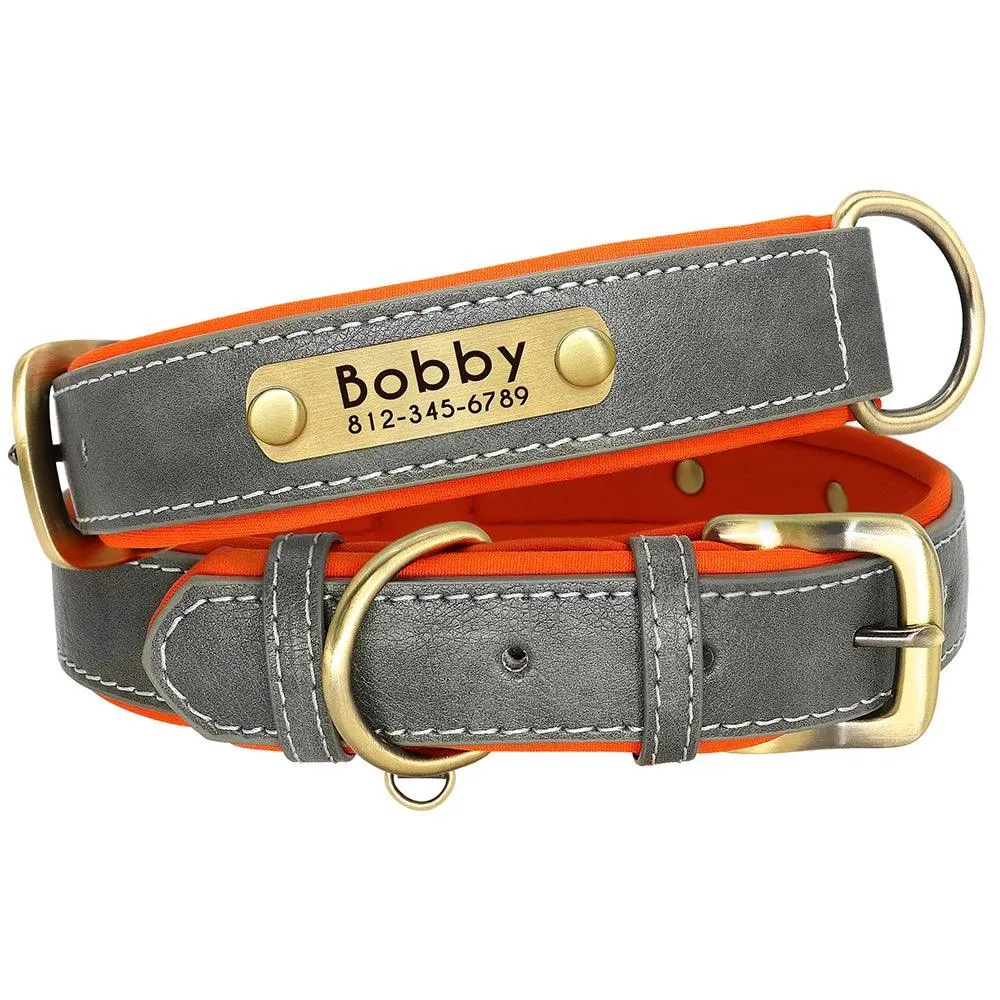 Personalized Leather Dog Collar Leash Set