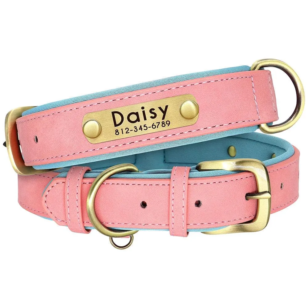 Personalized Leather Dog Collar Leash Set