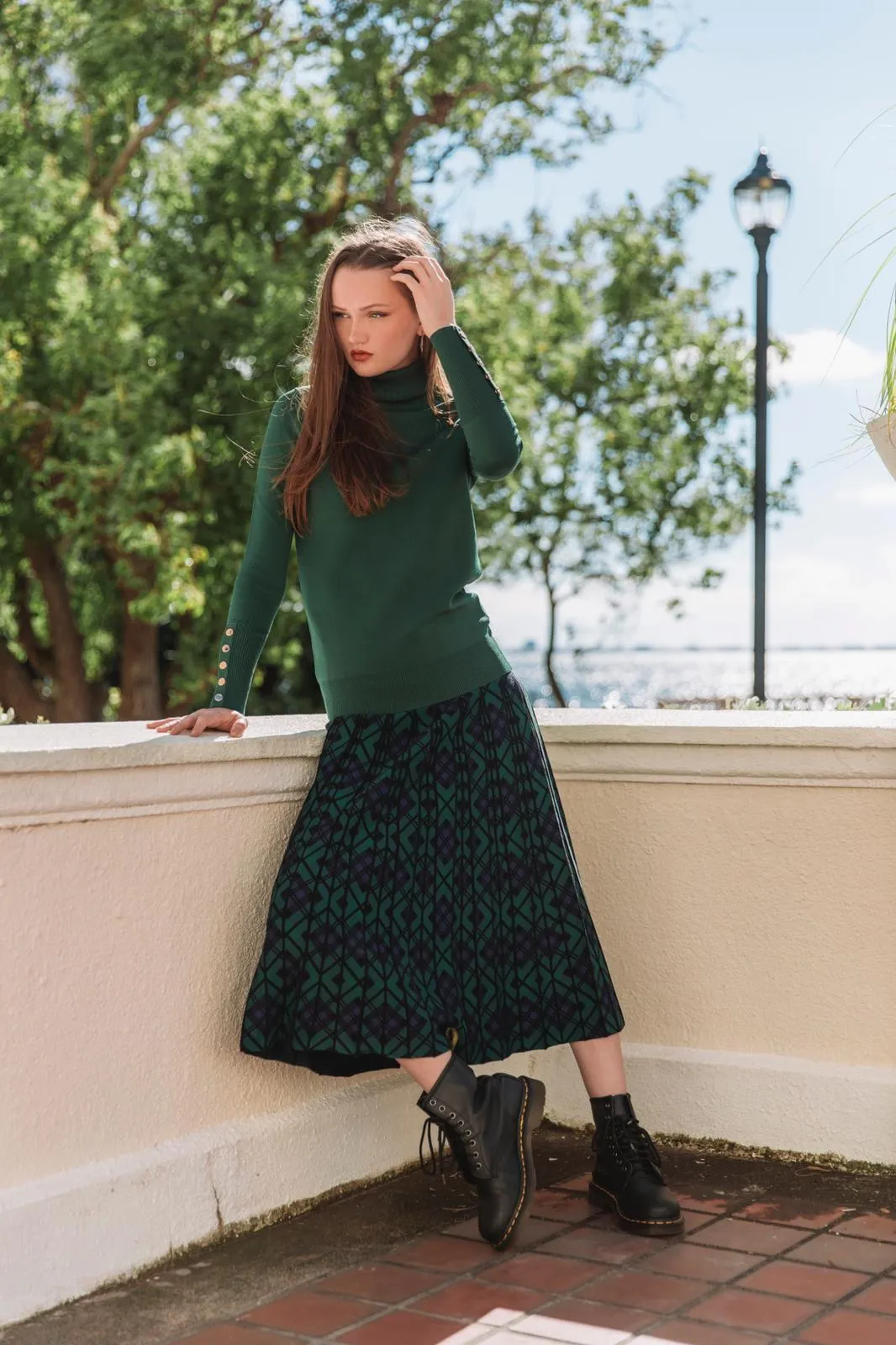 Pleated Wonder Checkerboard Skirt Green