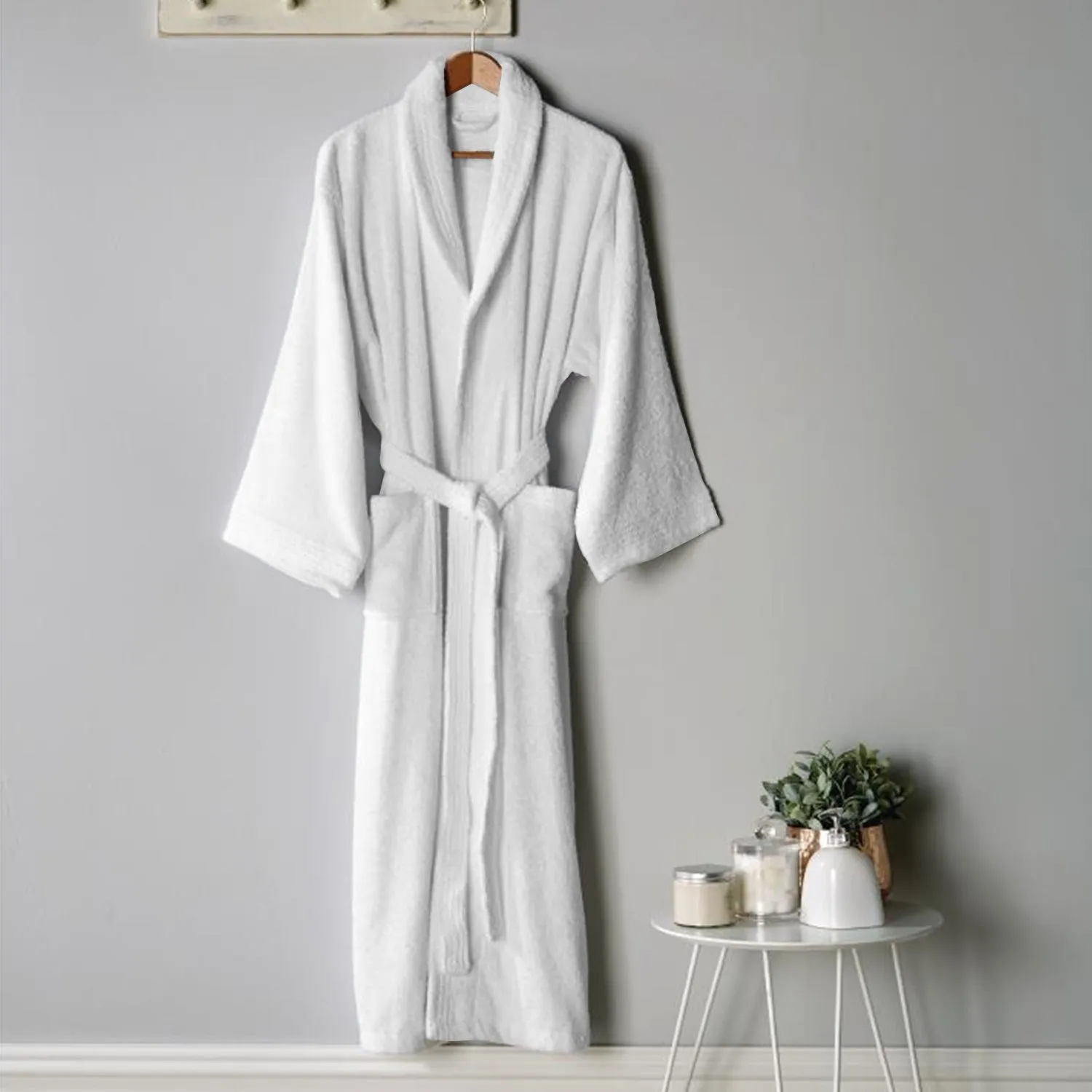 Premium Cotton White Terry Bathrobe with Pockets Suitable for Men and Women, Soft & Warm Terry Home Bathrobe, Sleepwear Loungewear, One Size Fits All