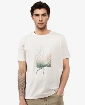 Rare Rabbit Articale Mens Oak Off White Cotton Polyester Fabric Short Sleeve Crew Neck Regular Fit Printed T-Shirt