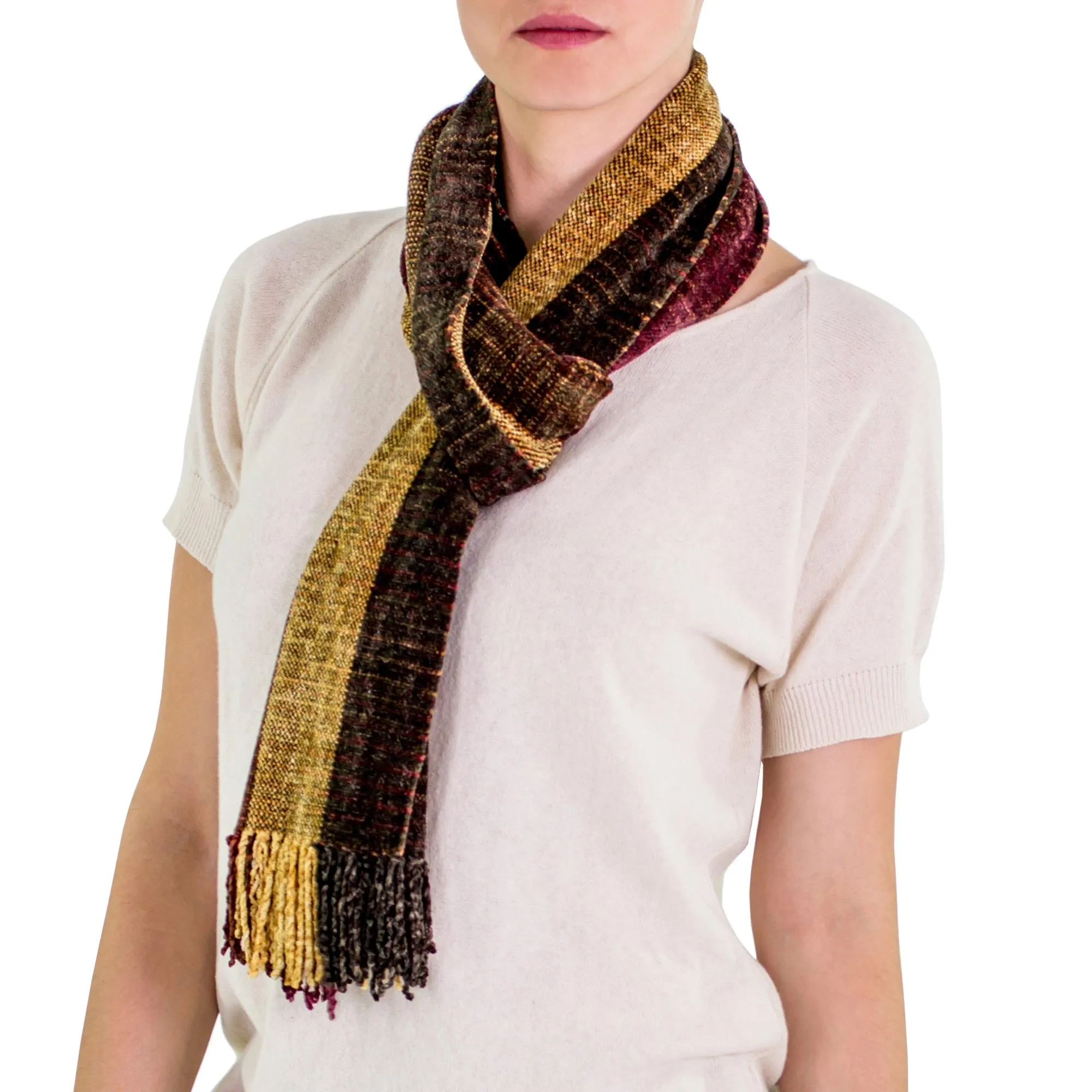 Rayon Chenille Scarf Woven by Hand - Warm Heart | NOVICA