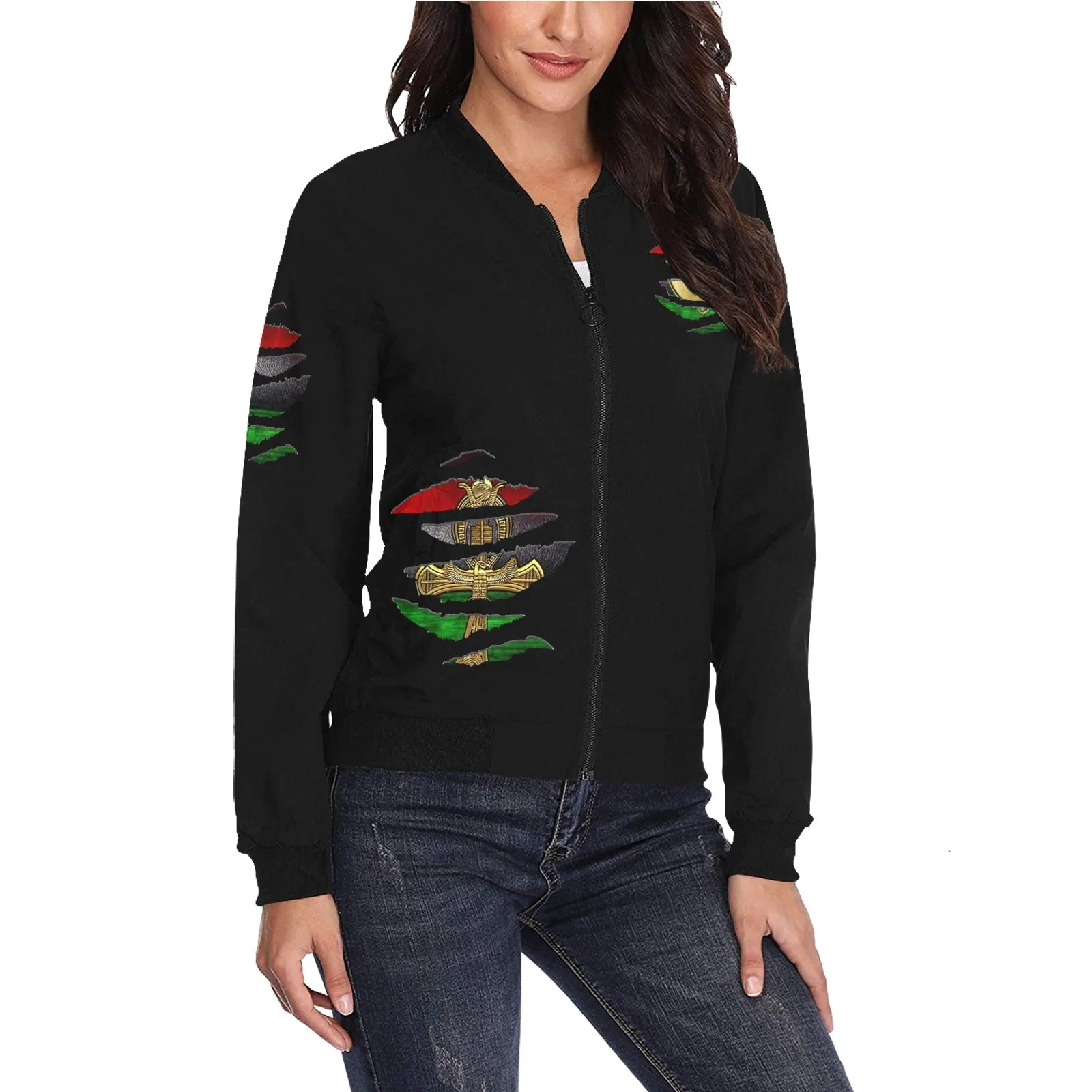 RBG ANKH RIPPED Bomber Jacket for Women