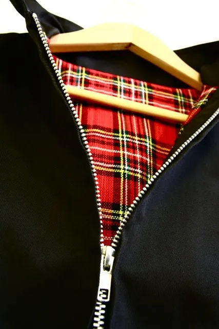 Relco Harrington Jacket With Tartan Lining - BLACK