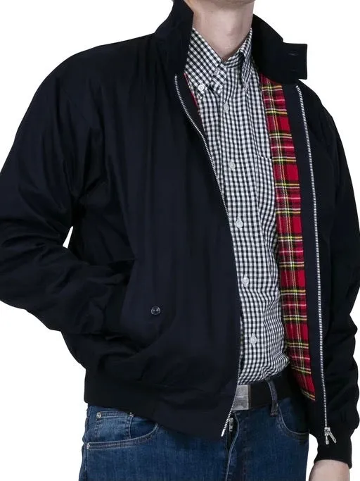 Relco Harrington Jacket With Tartan Lining - NAVY