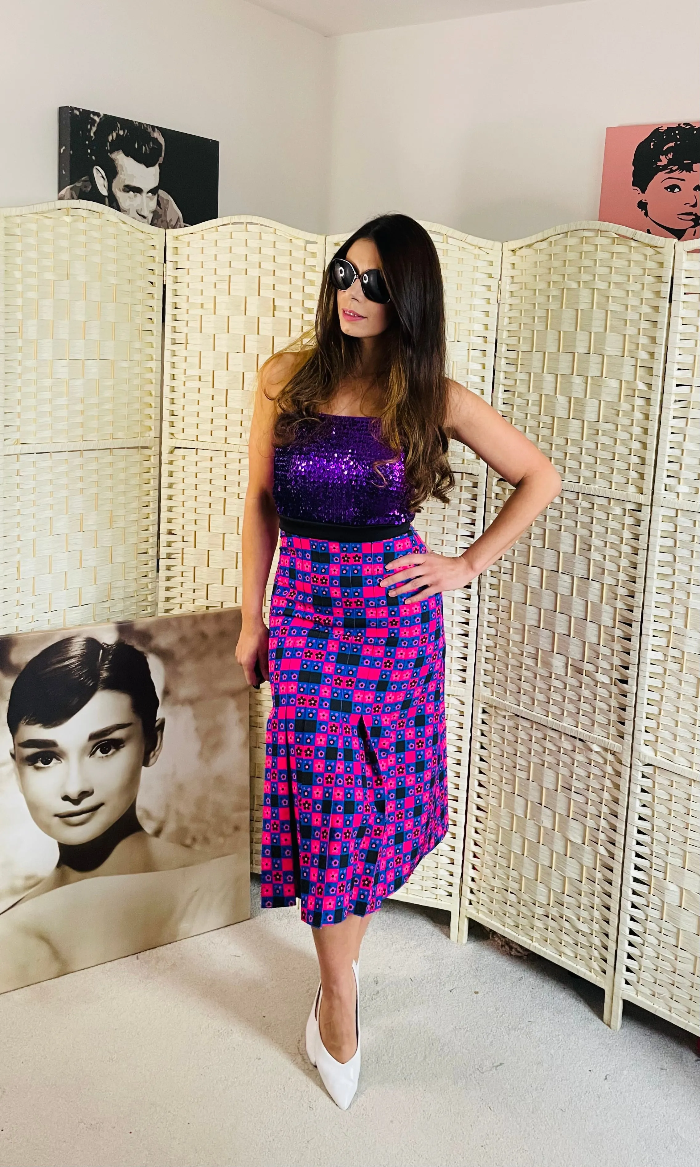 RENT Handmade Purple Printed Midi Skirt