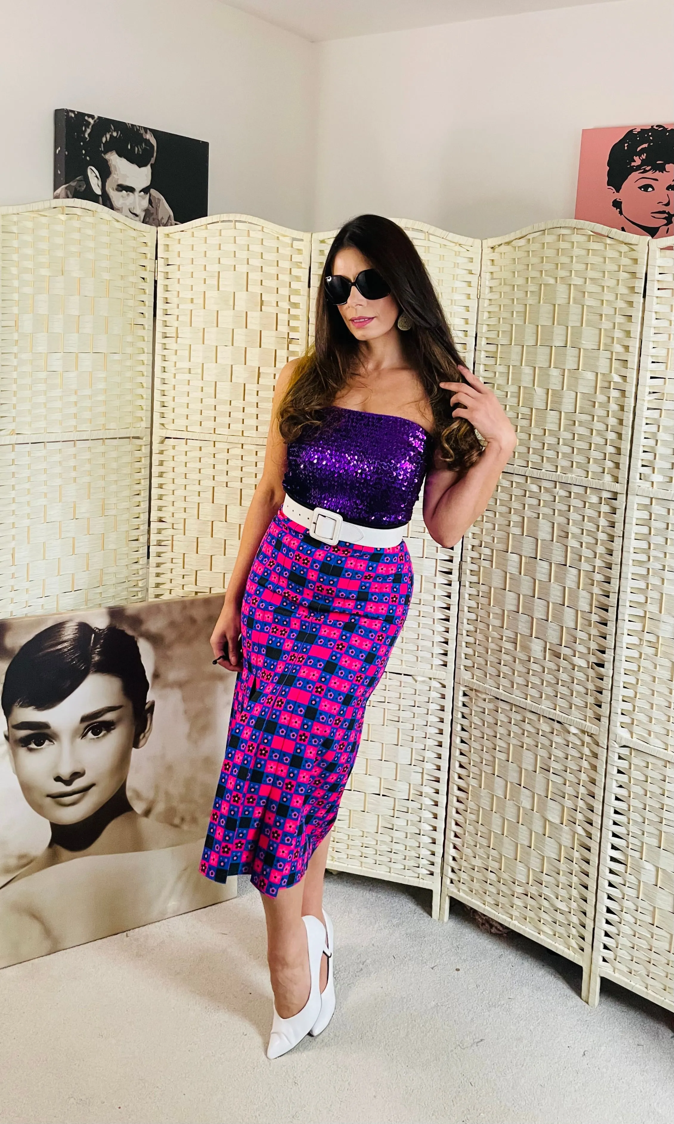 RENT Handmade Purple Printed Midi Skirt