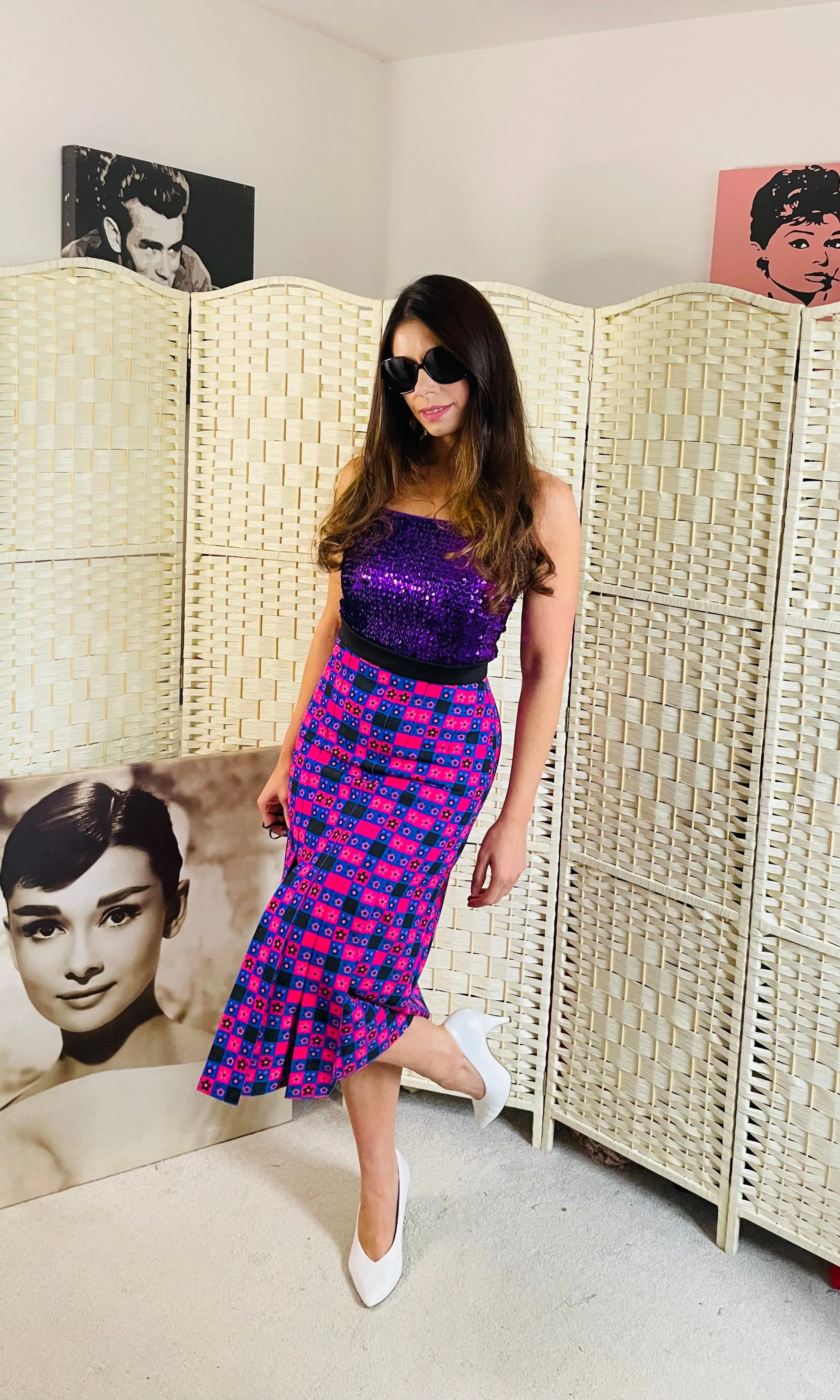 RENT Handmade Purple Printed Midi Skirt