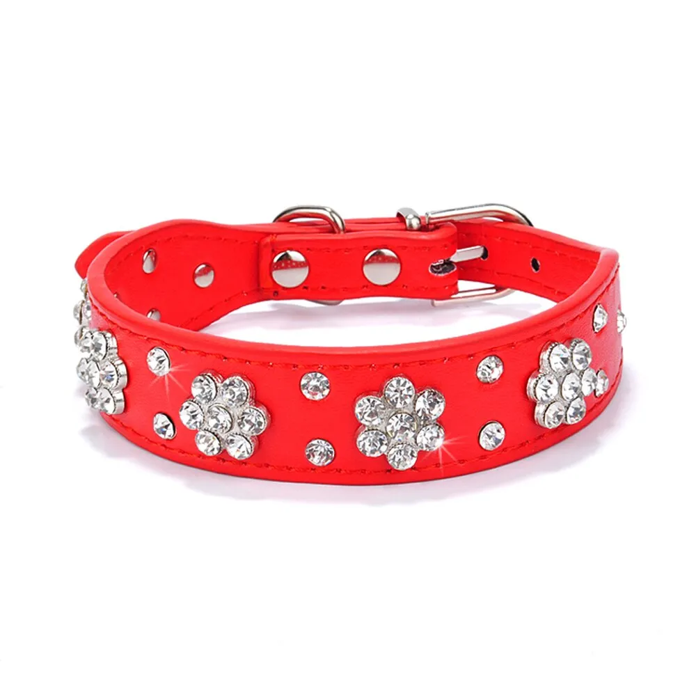 Rhinestone Bling Leather Pet Collar