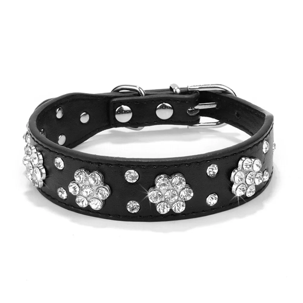 Rhinestone Bling Leather Pet Collar