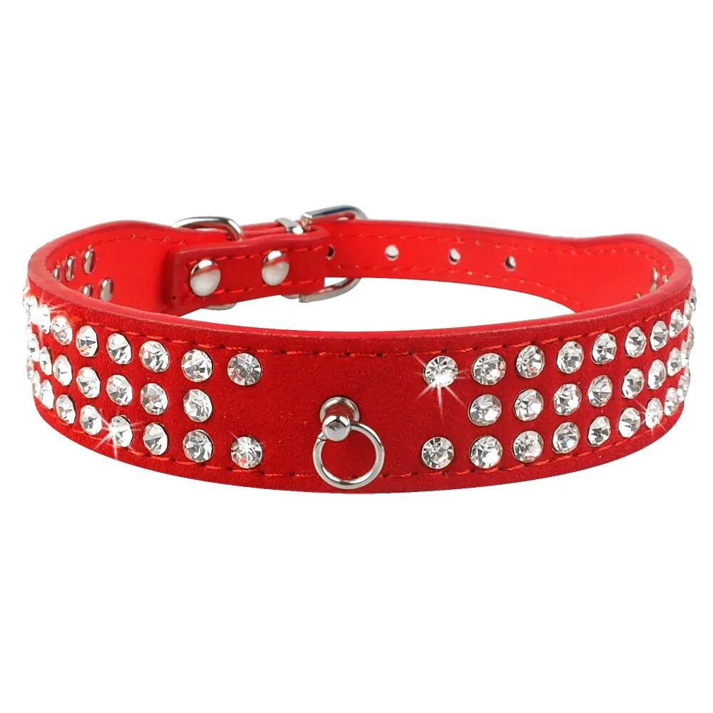 Rhinestone Bling Leather Pet Collar