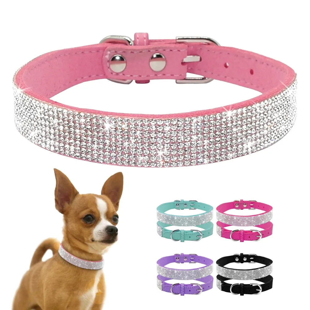 Rhinestone Bling Leather Pet Collar