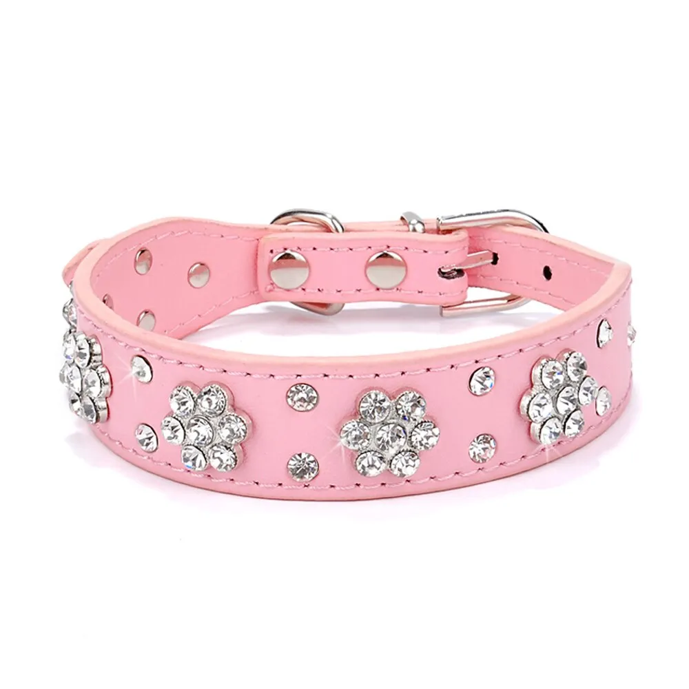 Rhinestone Bling Leather Pet Collar