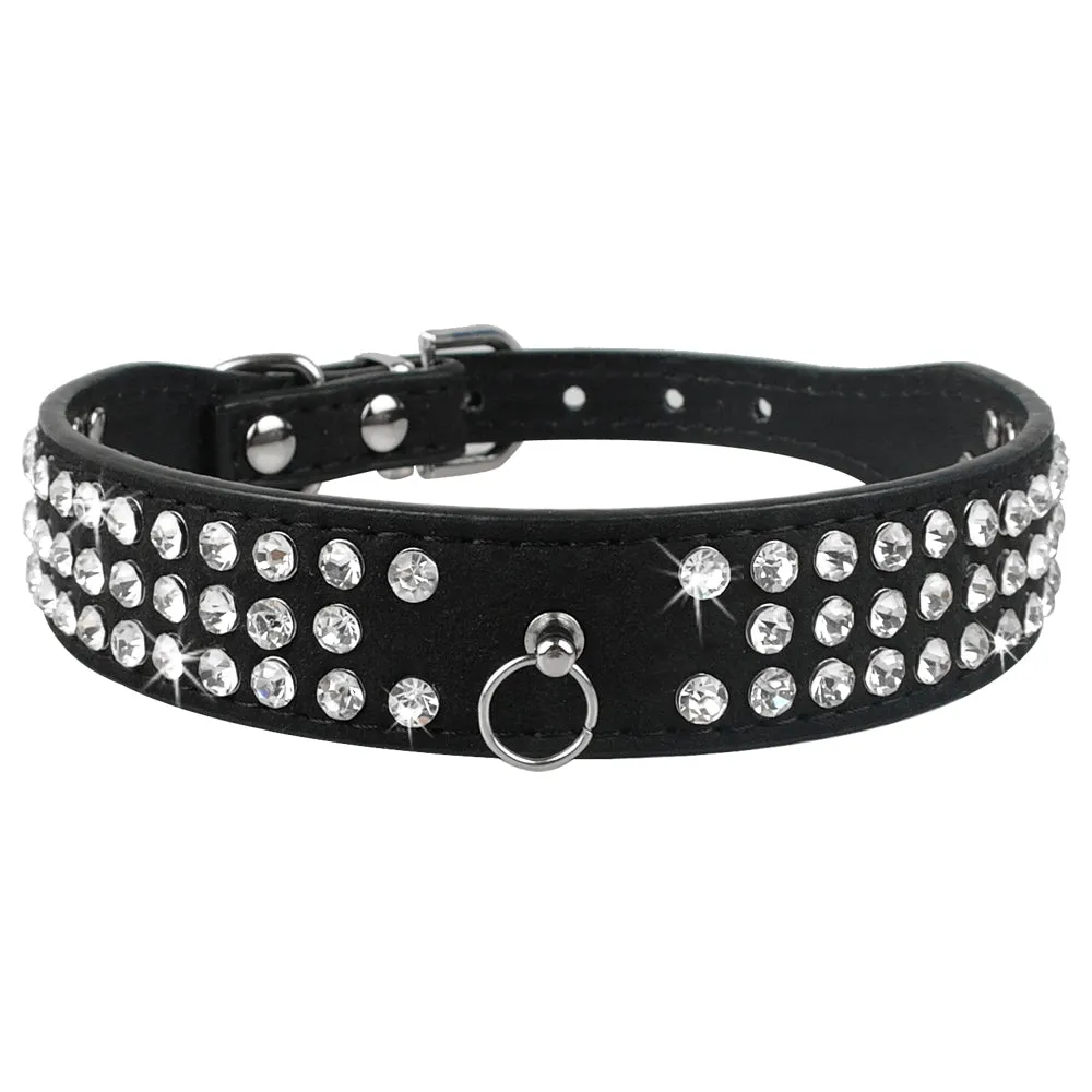 Rhinestone Bling Leather Pet Collar