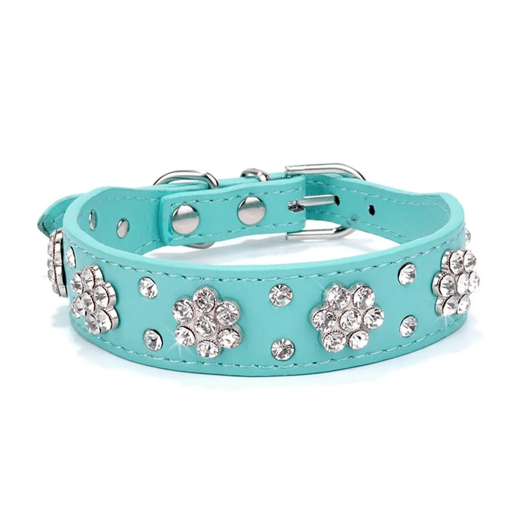 Rhinestone Bling Leather Pet Collar