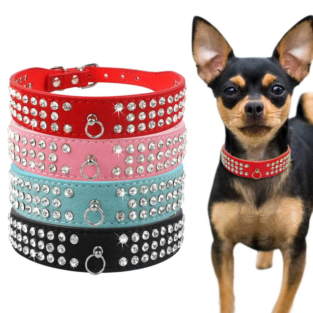 Rhinestone Bling Leather Pet Collar