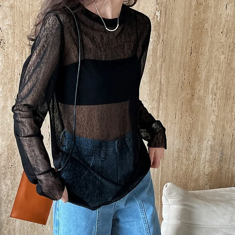 See-through Summer Outer Wear Lightweight Sunscreen Mesh Tops for Women