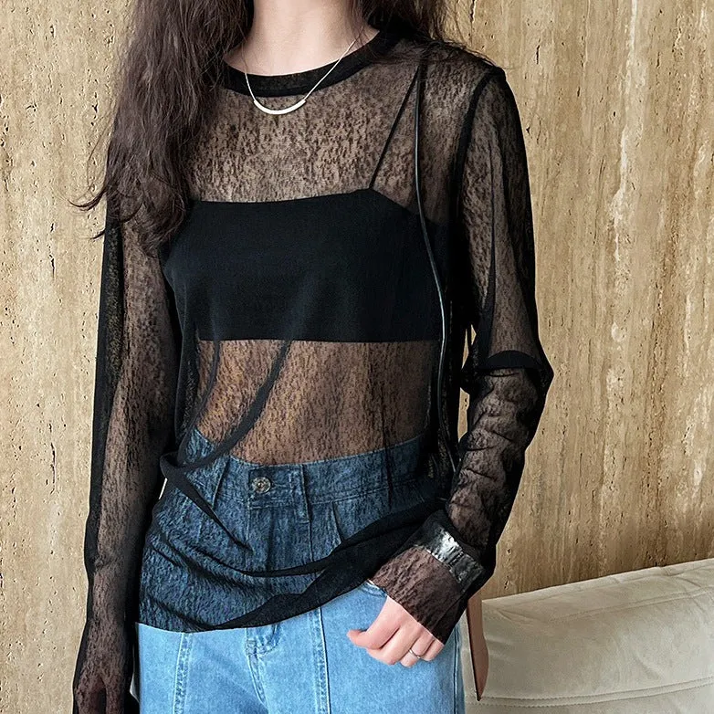 See-through Summer Outer Wear Lightweight Sunscreen Mesh Tops for Women