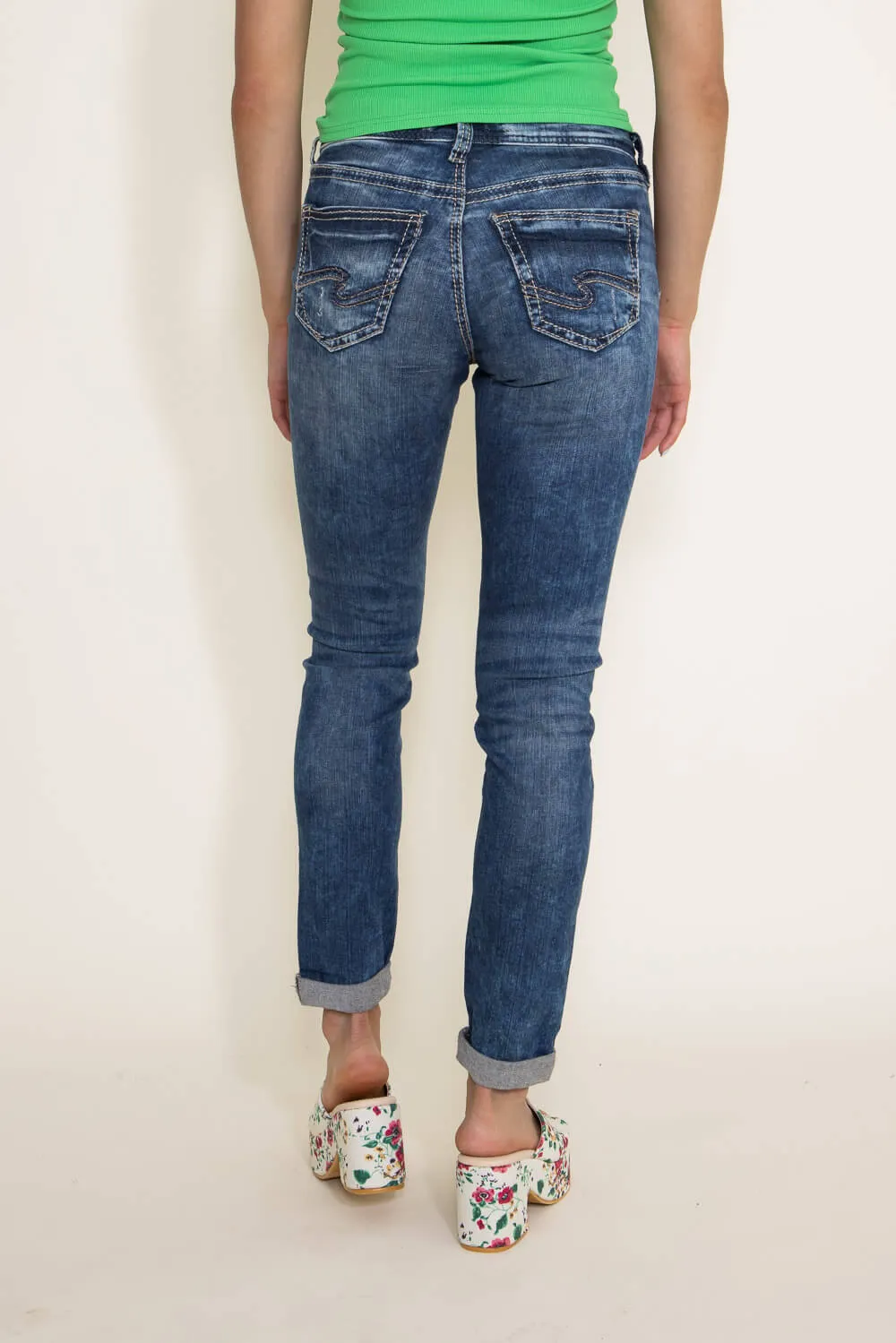 Silver Jeans Destructed Skinny Girlfriend Jeans for Women | L27137SJL388