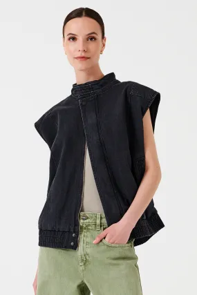 Sleeveless Oversized Juno Jacket in Washed Black