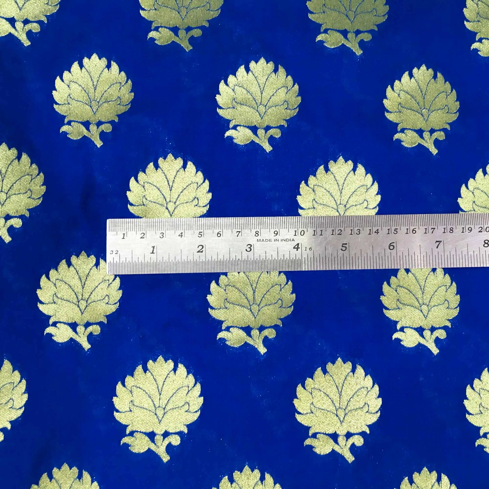 Teal and Gold Floral Banaras Silk Fabric