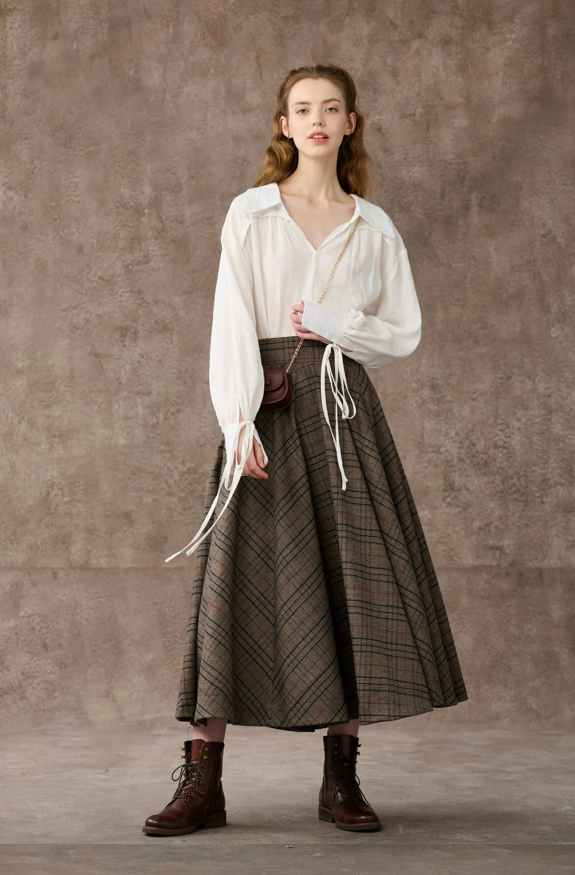 the Great Perhaps 2 | Tartan Wool Skirt in brown