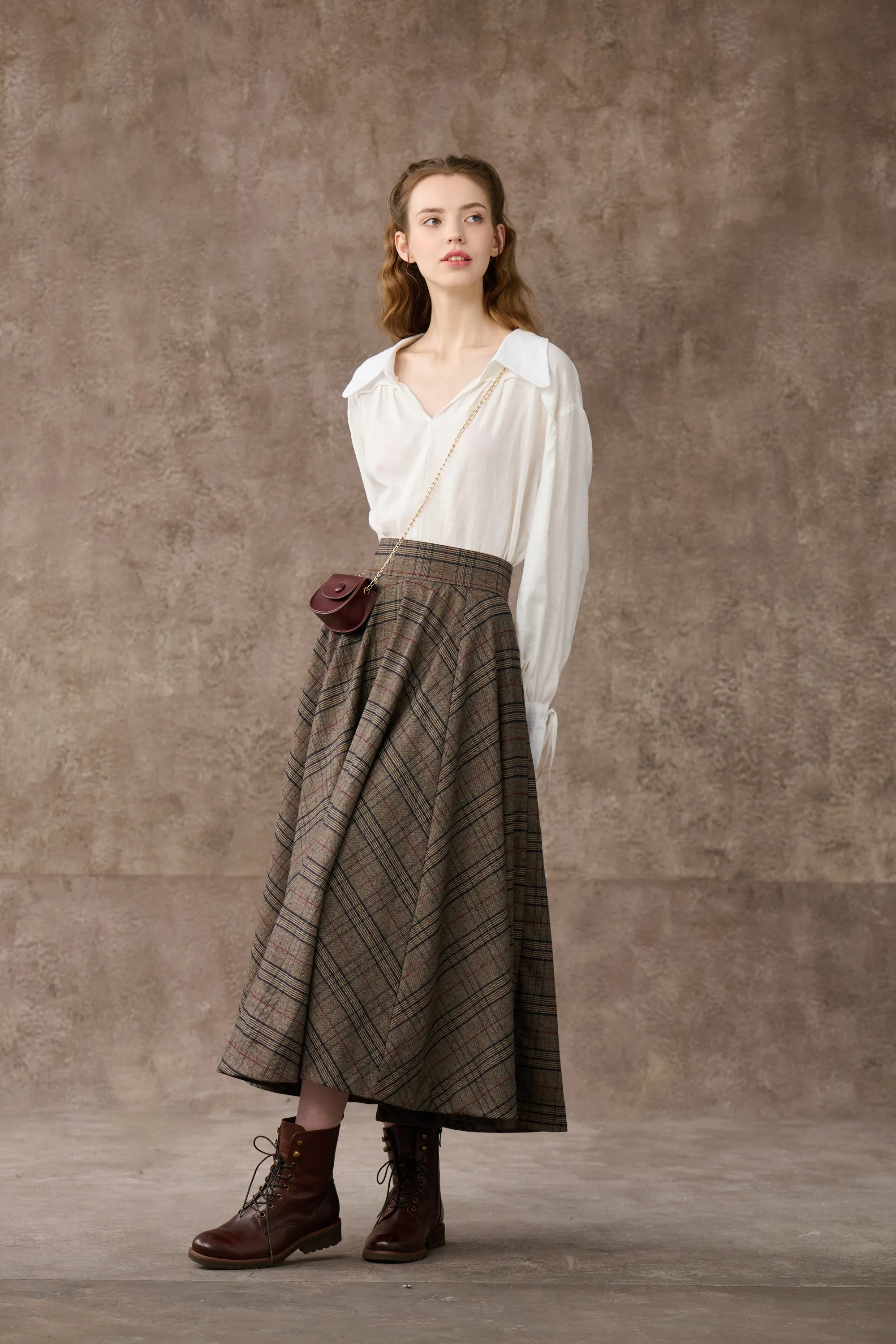 the Great Perhaps 2 | Tartan Wool Skirt in brown