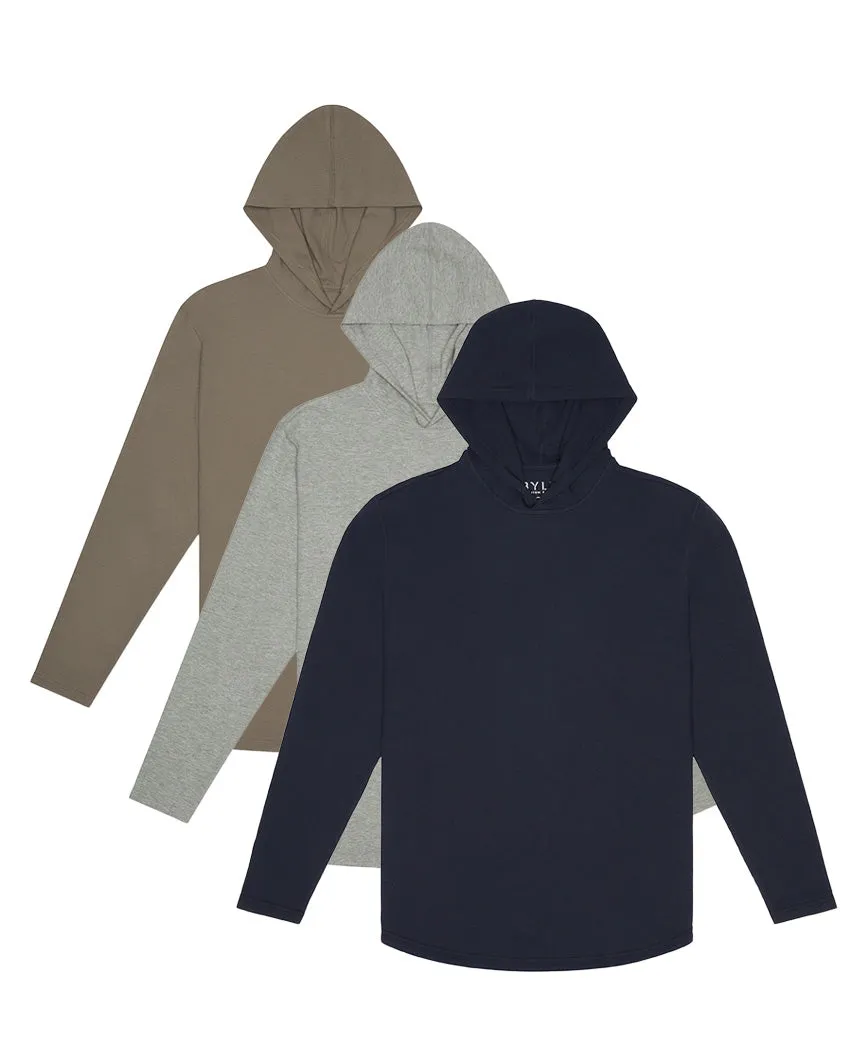 Thermal Hooded Drop-Cut Long Sleeve - Custom 3 Pack