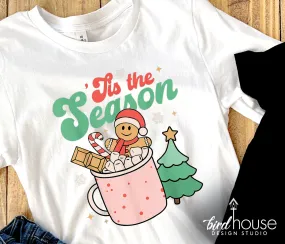 Tis the Season Hot Cocoa Shirt, Cute Groovy Christmas Graphic Tee