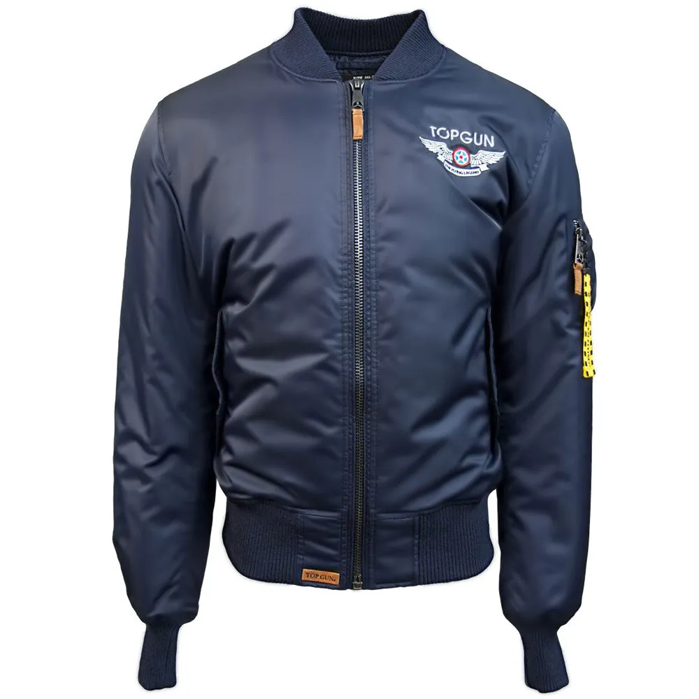 Top Gun Official MA 1 Wings Bomber Jacket with Patches Navy