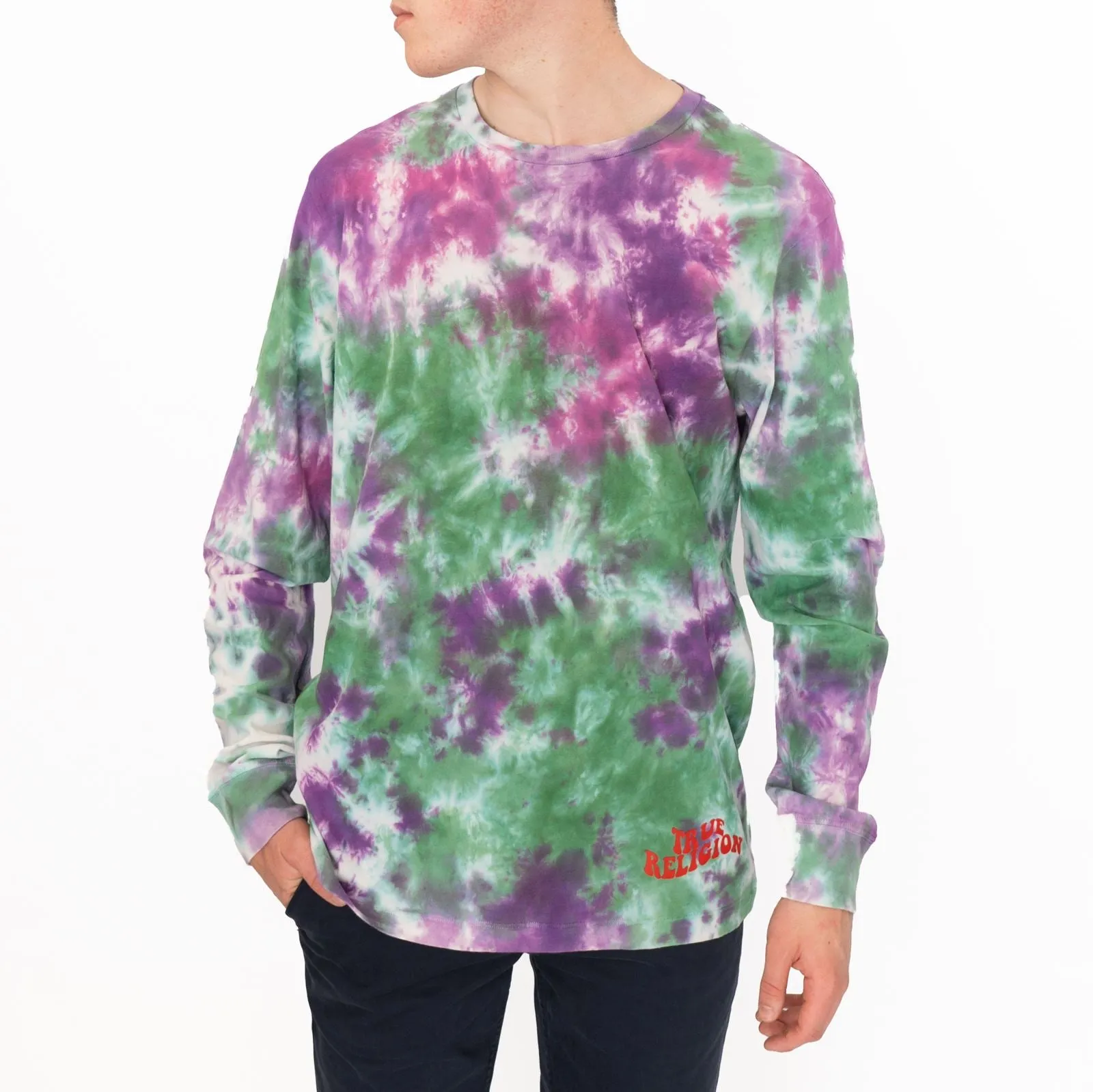 True Religion Men Tie Dye Green Purple Long Sleeve Tops