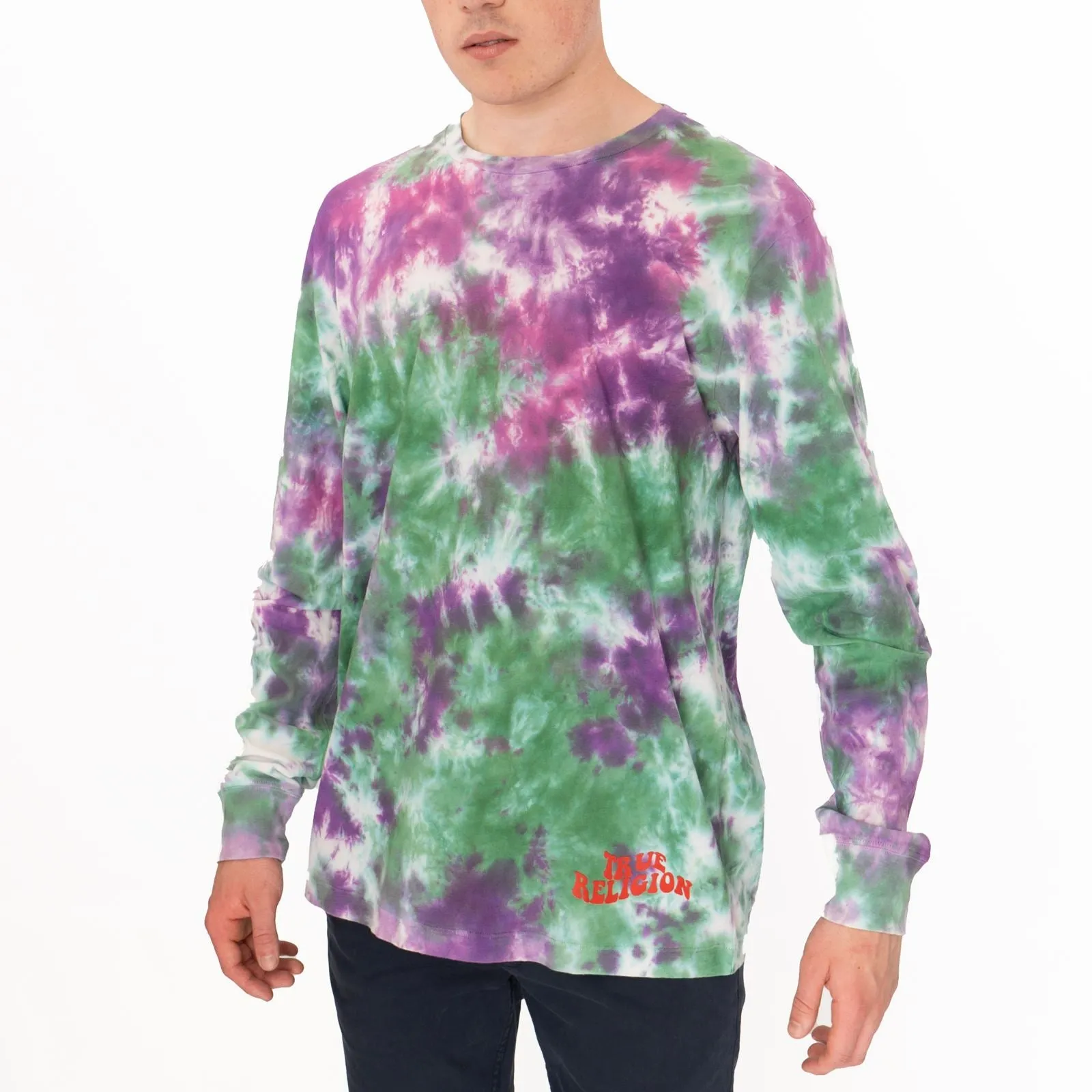 True Religion Men Tie Dye Green Purple Long Sleeve Tops