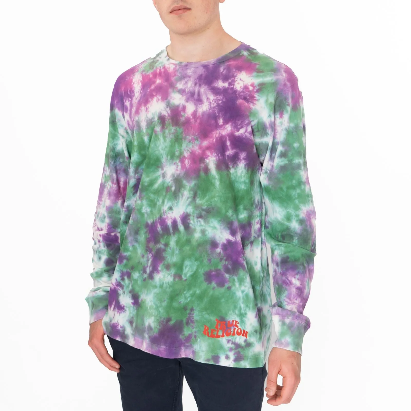 True Religion Men Tie Dye Green Purple Long Sleeve Tops