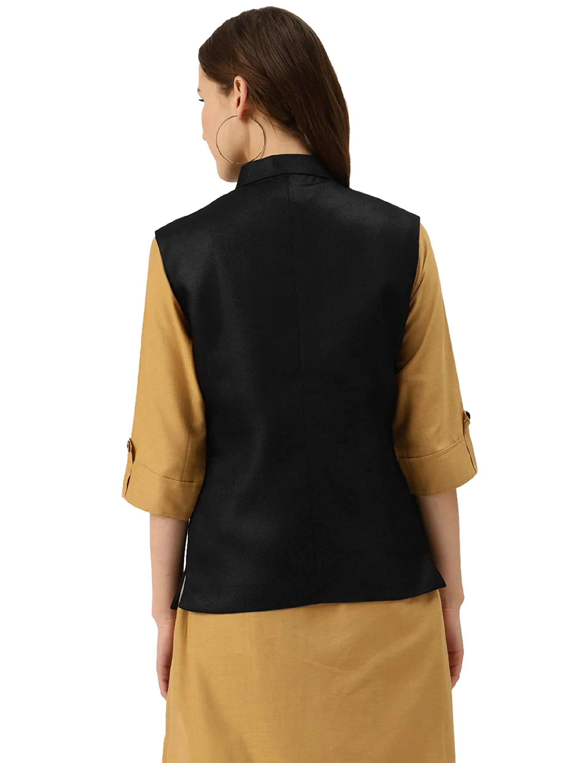 Vastraa Fusion Women's Solid Nehru Jacket (TS1400-42_Black_40)