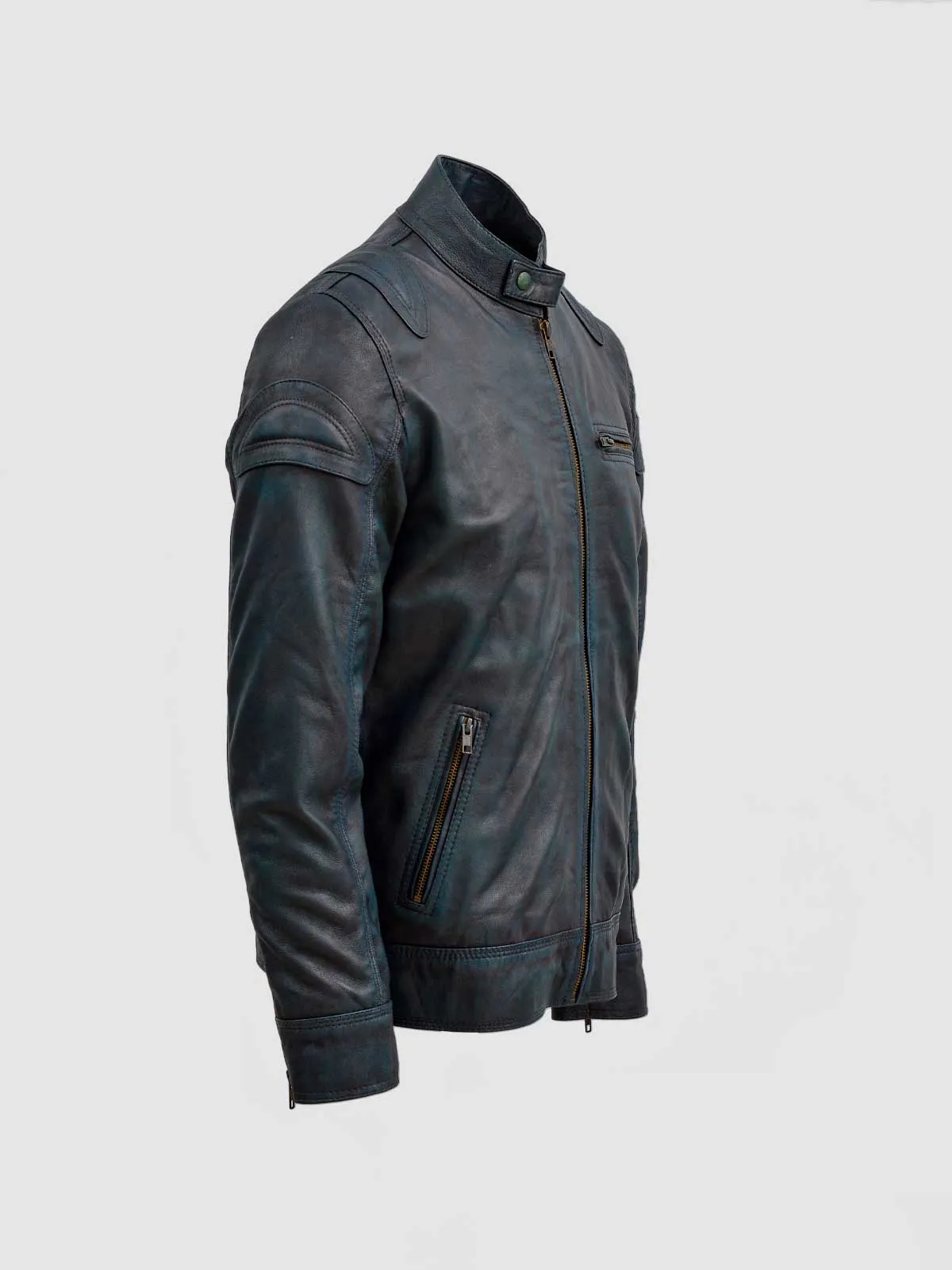 Waxed Blue Leather Jacket