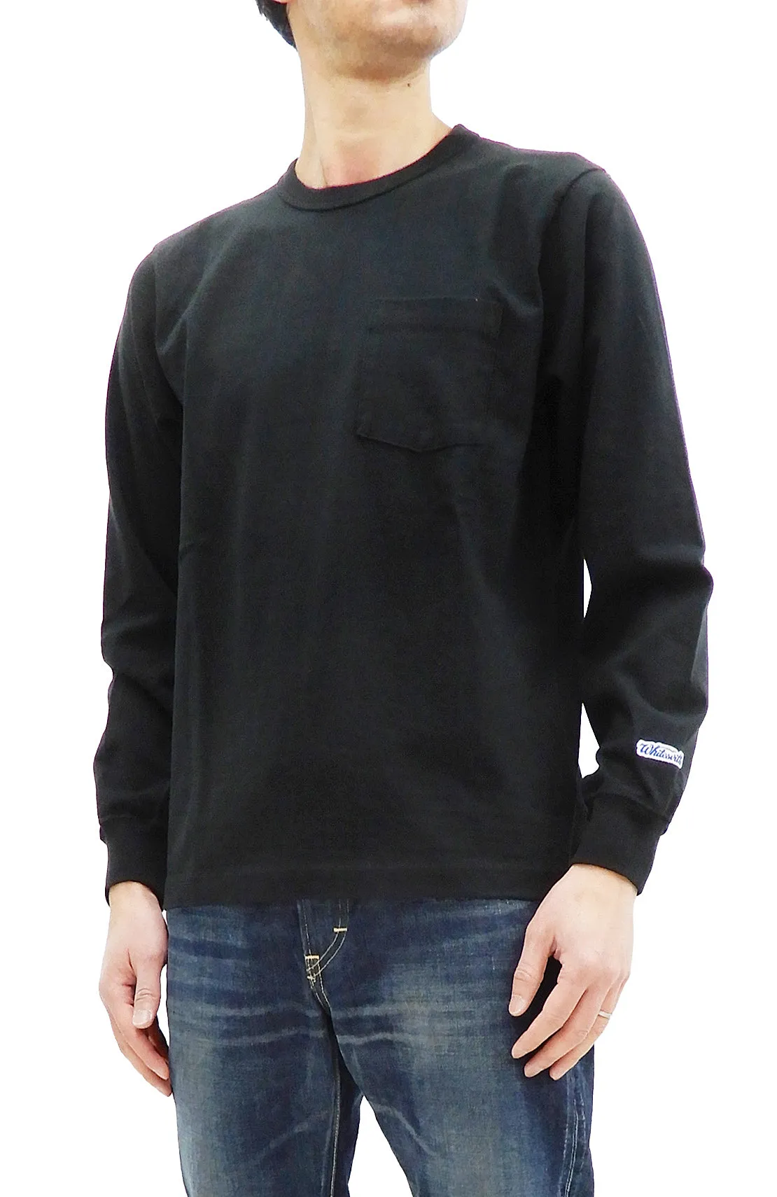 Whitesvill Plain T-shirt Men's Heavyweight Long Sleeve Pocket Tee WV68849 119 Black