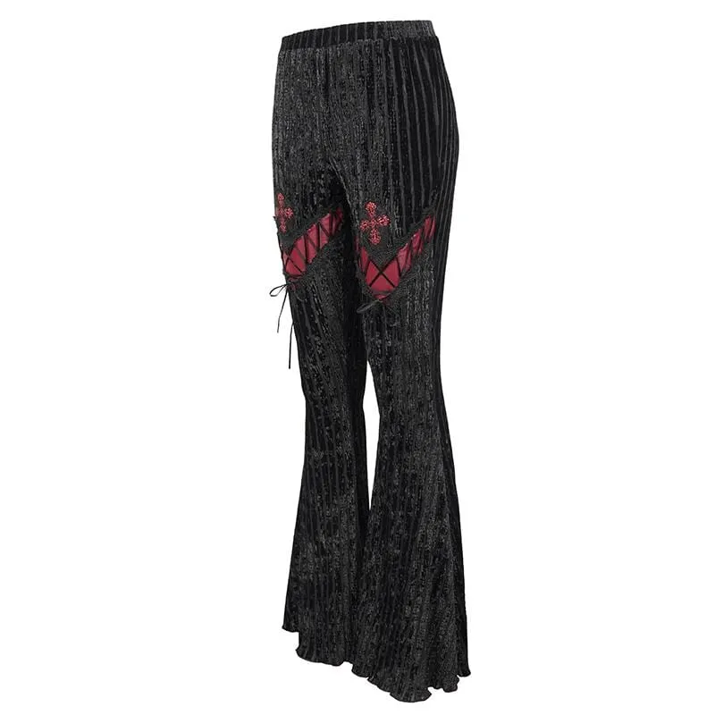 Women's Gothic Strappy Splice Ribbed Flared Pants