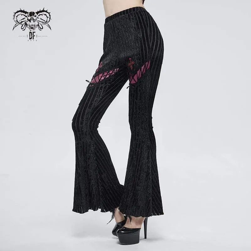 Women's Gothic Strappy Splice Ribbed Flared Pants