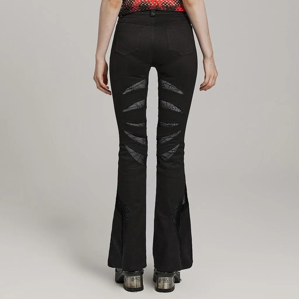 Women's Gothic Symmetrical Mesh Pointed Flared Pants Black