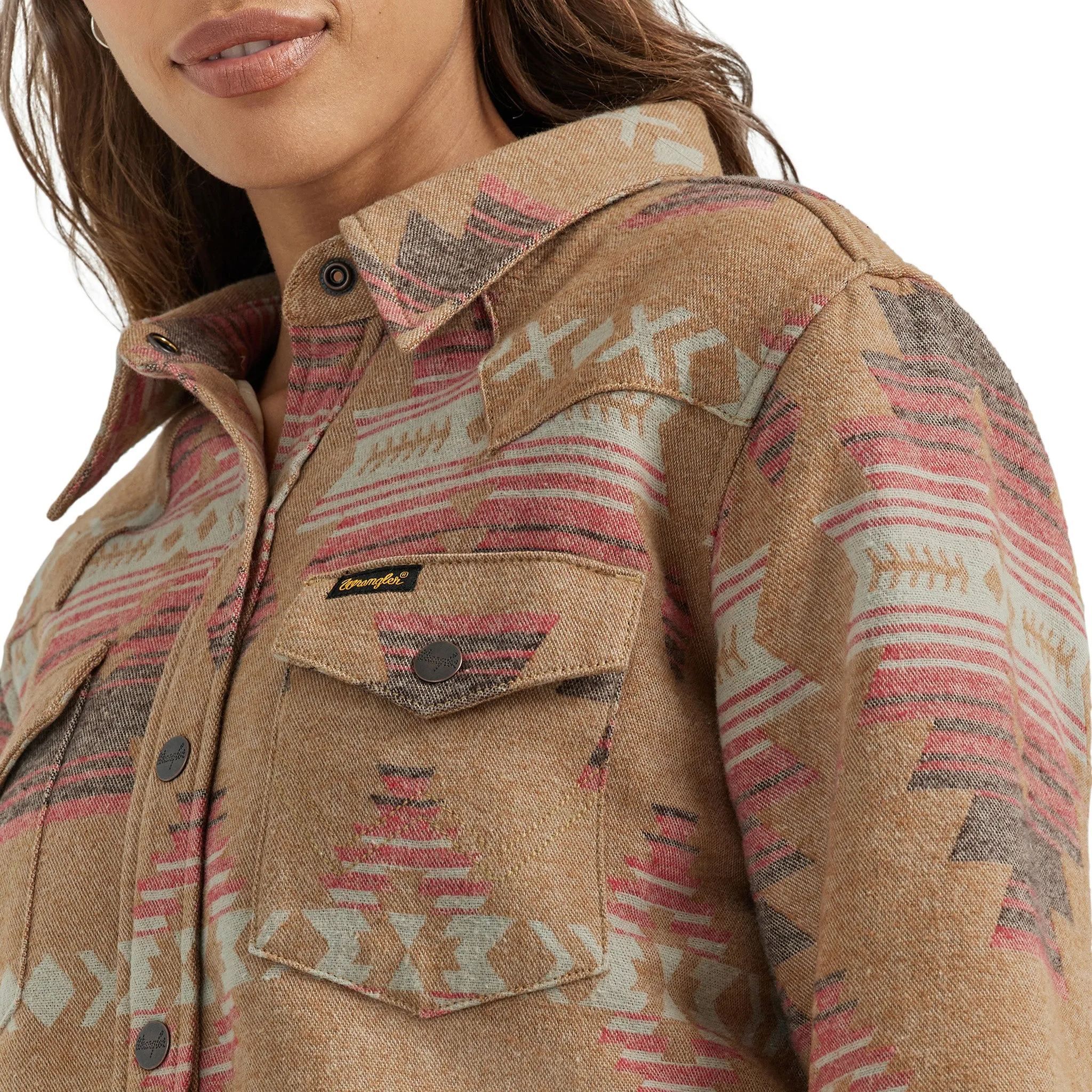 Wrangler Women's Brown Pink Aztec Shacket